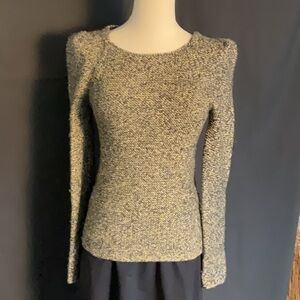 Maje brown, gray w/ metallic wool blend sweater w/ poof sleeve size 1 (Small)